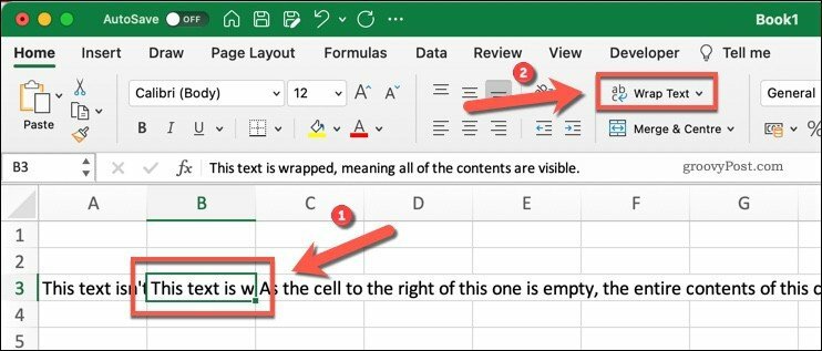 כפתור גלישת הטקסט ב- Microsoft Excel