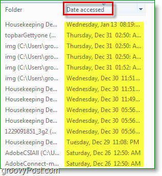 צילום מסך של Windows 7 - שימוש בתאריך אליו ניתן לחפש.