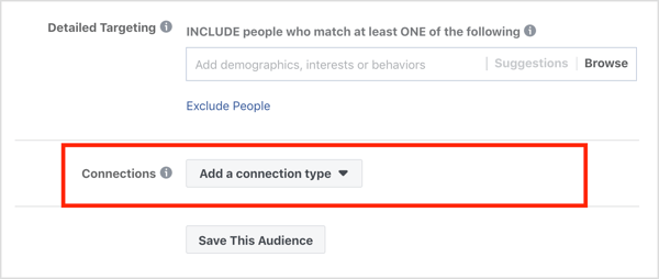 מדור חיבורים בקטע קהלים בקמפיין מודעות פייסבוק.