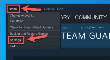 אפשרות הגדרות Steam בלקוח Windows 10