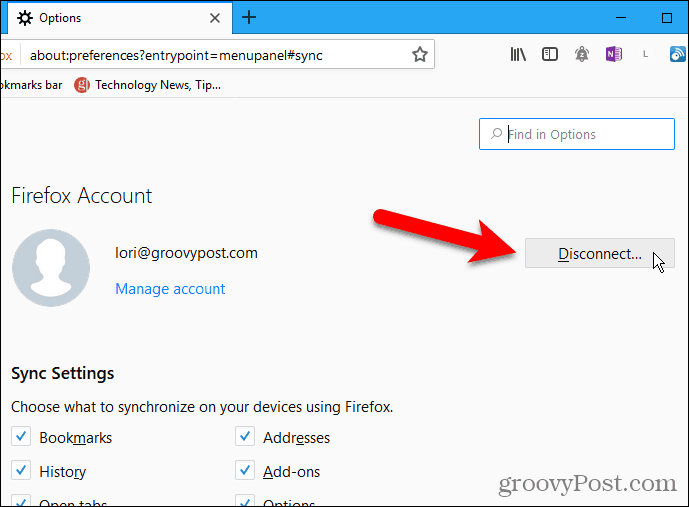 לחץ על נתק ב- Firefox עבור Windows