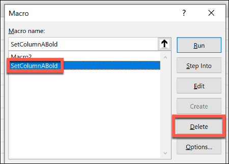 מחיקת מאקרו של Excel