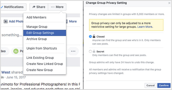 קבוצת פייסבוק משנה את הגדרת הפרטיות