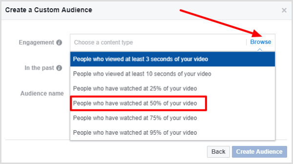 בחר אנשים שצפו לפחות 50% מהסרטון שלך.