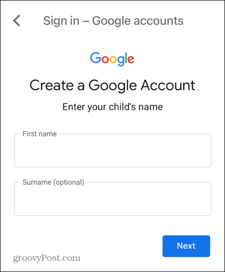 שם חשבון ילד ב-gmail