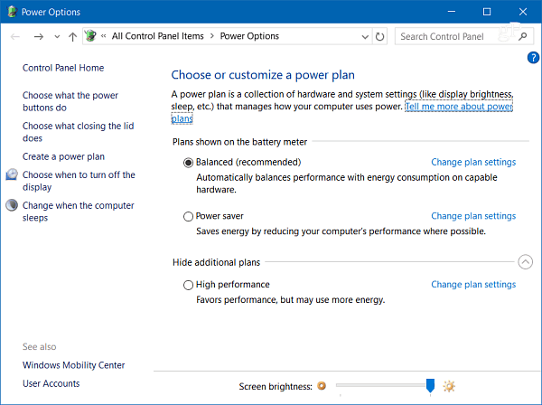 אפשרויות חשמל Windows 10