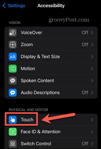 הגדרות iPhone touch