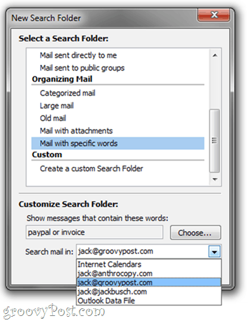 תיקיות חיפוש של Outlook 2010