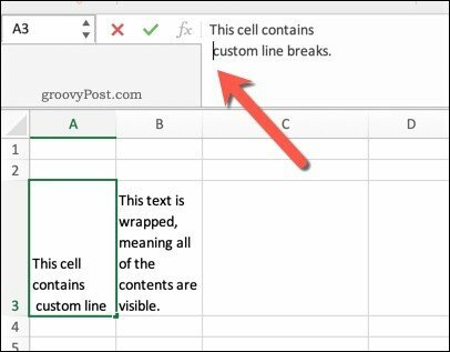 דוגמה להפסקות שורות ב- Excel