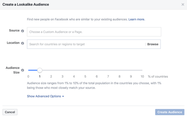אפשרות ליצור קהל 1% Lookalike עבור מודעות הפייסבוק שלך.