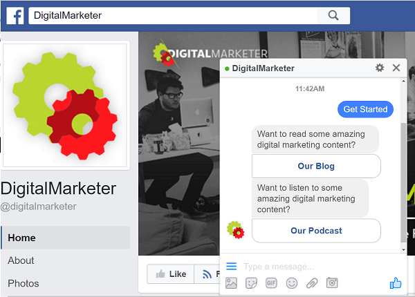 DigitalMarketer משתמש בבוטים של ManyChat כדי לקיים אינטראקציה באמצעות Facebook Messenger.
