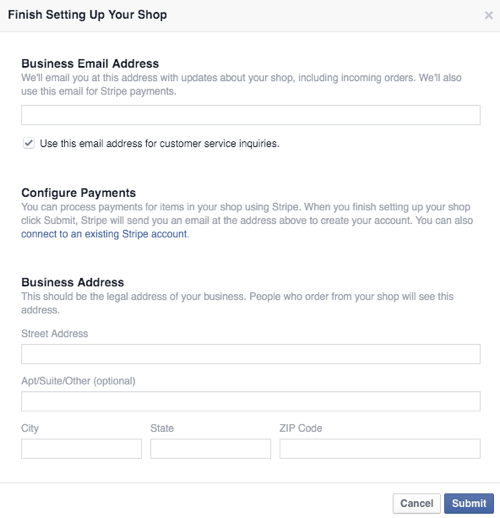 הגדר את פרטי החנות של פייסבוק ופרטי תשלום