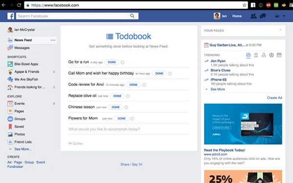 Todobook חוסם את עדכון החדשות שלך בפייסבוק עד שתבצע את סדרי העדיפויות שלך להיום.