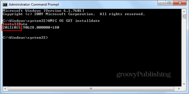 תאריך ההתקנה של Windows cmd promptwmic הזן