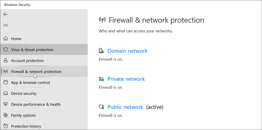 חומת אש והגנה על רשת Windows Security Windows 11