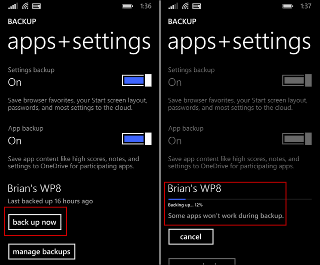 טיפ של Windows Phone 8.1: גבה ידנית את נתוני הטלפון שלך