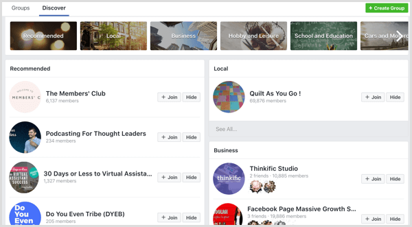 פייסבוק מקבץ קטגוריות והצעות