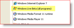 לוח בקרה, Windows XP, אפליקציות מותקנות, Windows Live Beta (כל התוכנות)