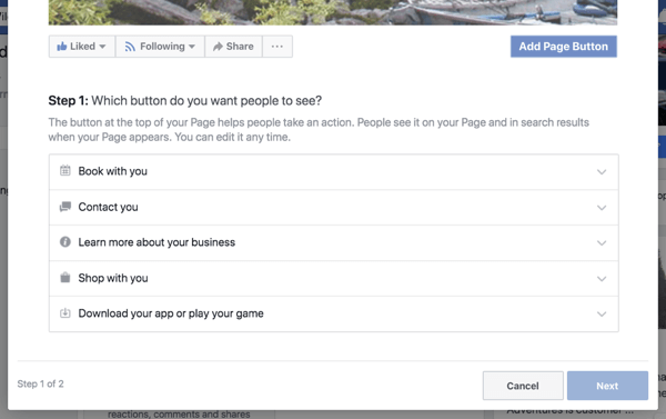 שלב 1 ליצירת כפתור הקריאה לפעולה של דף העסק שלך בפייסבוק.