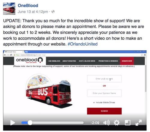סרטון פייסבוק של oneblood