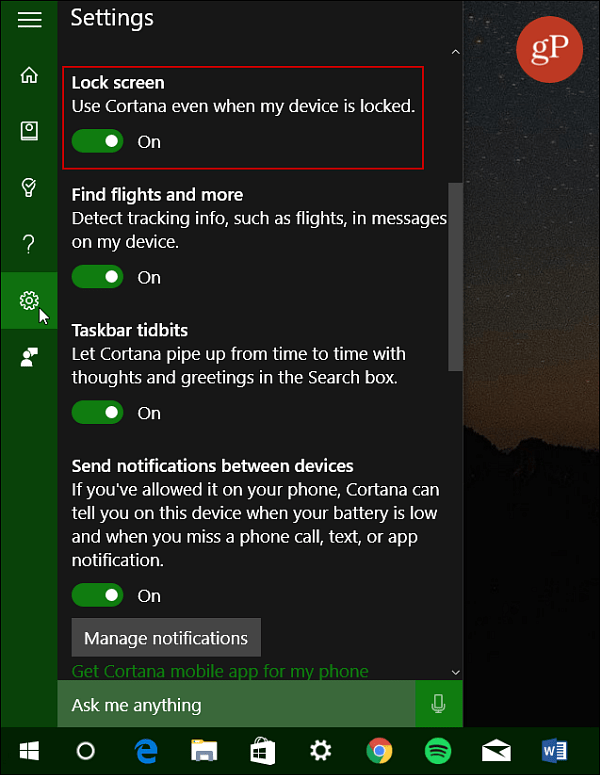 הפעל את מסך הנעילה של Cortana Windows 10