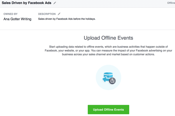 קטע זה של יצירת אירועים לא מקוונים כולל העלאת נתוני ההמרות שיתאימו למסעות הפרסום שלך בפייסבוק.