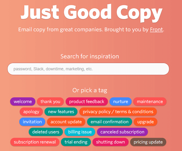 Just Good Copy נותן לכם דוגמאות לדוא"ל בכדי להתחיל.