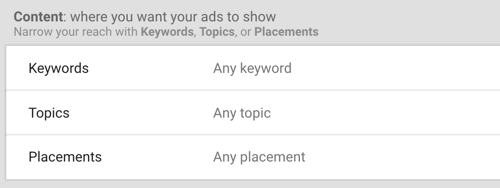 כיצד להגדיר קמפיין מודעות YouTube, שלב 30, להגדיר אפשרויות מילות מפתח, נושאים ומיקומים