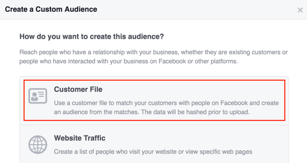 צור קהל מותאם אישית בפייסבוק באמצעות רשימת לקוחות.