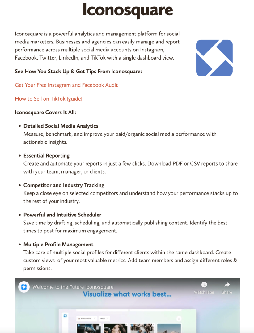 דוגמה לדף משאבים של כלי תוכנה ל-Social Media Examiner