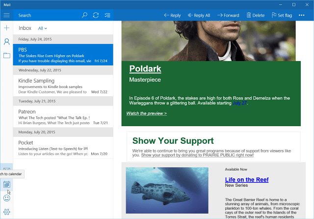 אפליקציית הדואר הנכנס Windows 10