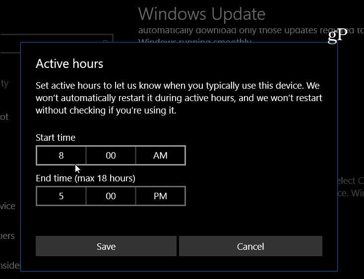 Windows 10 קבע שעות פעילות