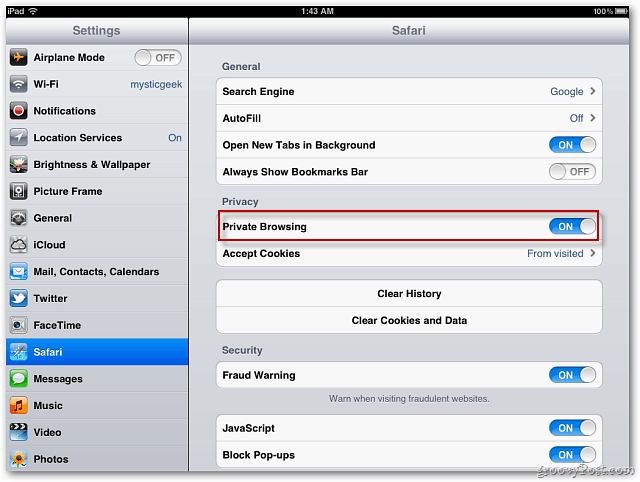 Apple iOS 5: אפשר גלישה פרטית בספארי