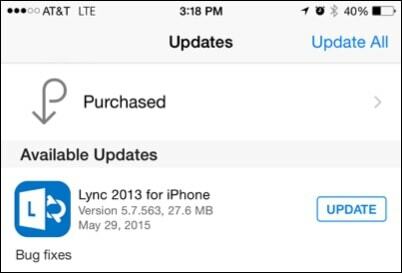 Lync לעדכון אייפון