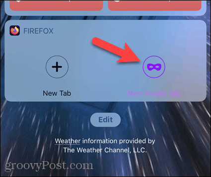 הקש על הכרטיסייה הפרטית החדשה ב- widget של Firefox ב- iOS