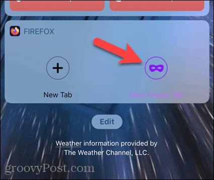 הקש על כרטיסייה פרטית חדשה ביישומון Firefox ב- iOS