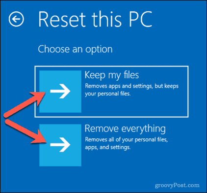 אפשרויות לאיפוס מחשב Windows 10