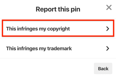 סיכת דו"ח pinterest זה מפר את זכויות היוצרים שלי