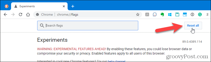 לחץ על אפס הכל בדף ההגדרות המתקדמות של Chrome