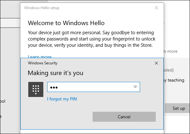 2 PIN טביעות אצבע של Windows Hello