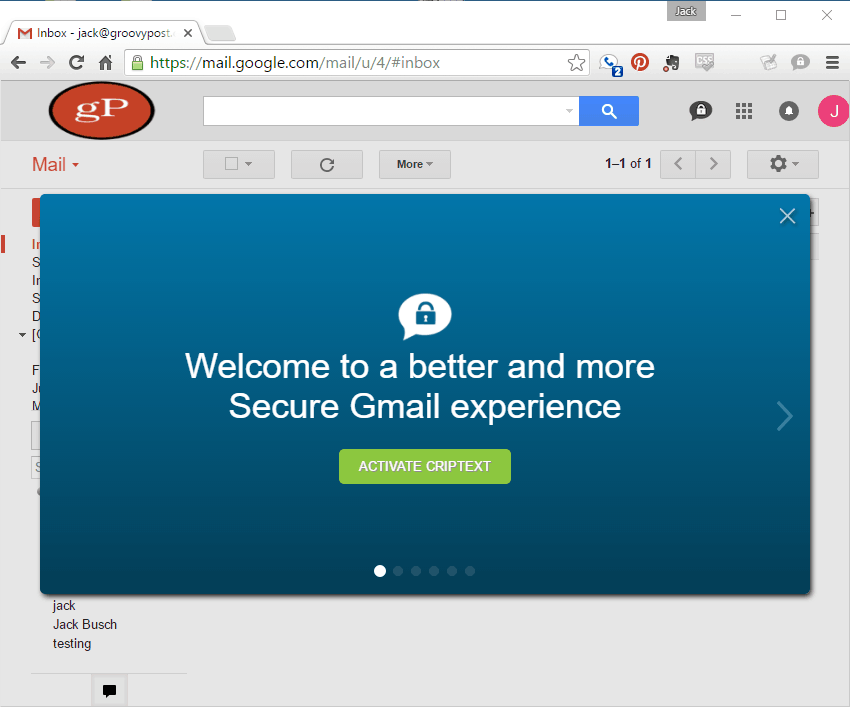 Criptext מותקן ב- Gmail