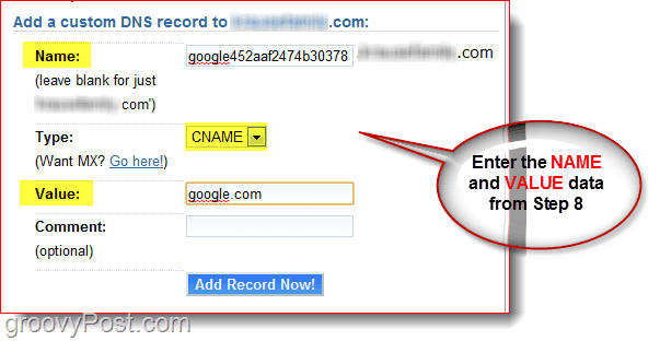 נהל את ה- DNS של הדומיין שלך ב- Dreamhost.com CNAME