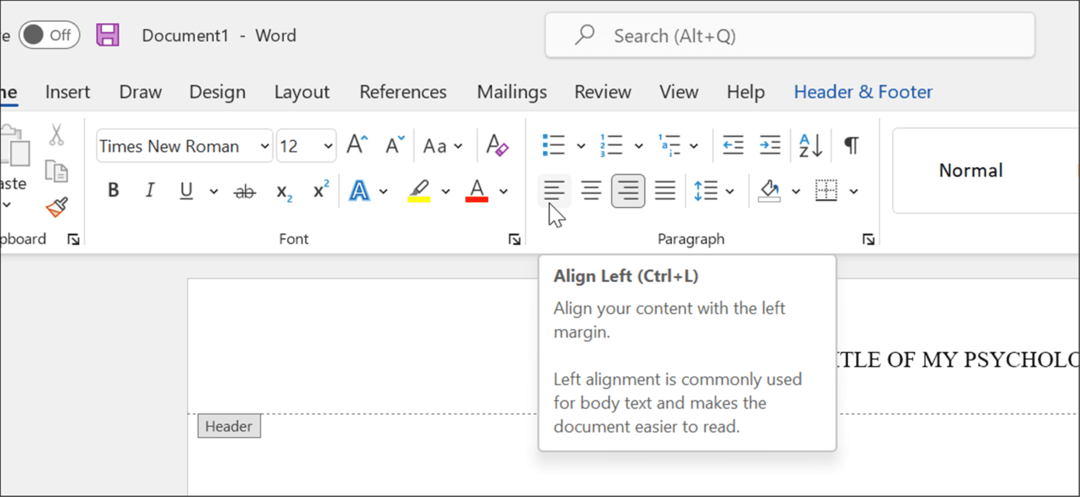 עיצוב סגנון APA ב- Microsoft Word