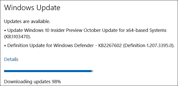 עדכון אוקטובר (KB3103470) עבור תצוגה מקדימה של Windows 10 Insider