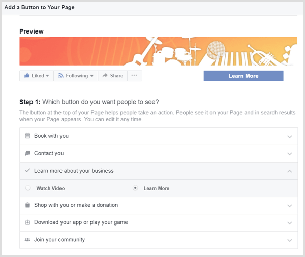 פייסבוק הוסף לחצן CTA לדף