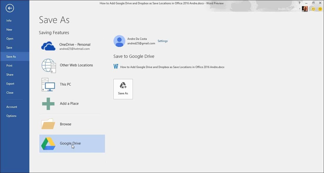 הוסף את Google Drive ו- Dropbox כשמירת מיקומים ב- Microsoft Office