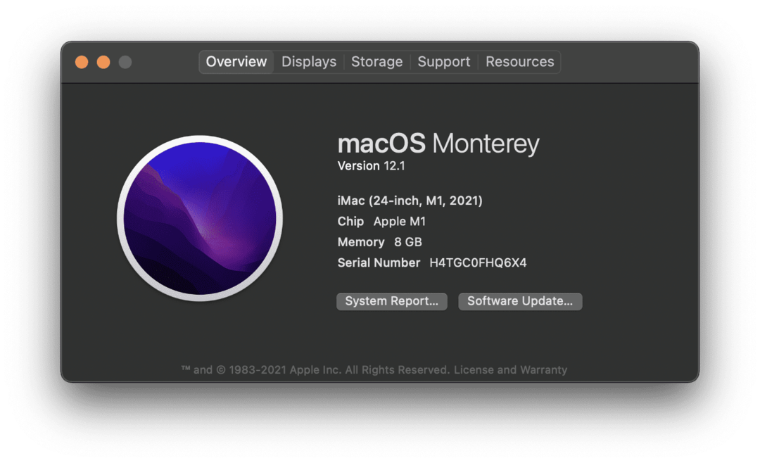 הדף About This Mac ב-M1 iMac