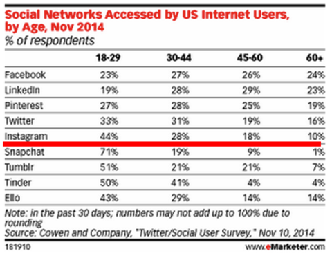 לרשת החברתית שמשתמשים אמריקאים ניגשים אליהם לפי סמר הגיל 2014