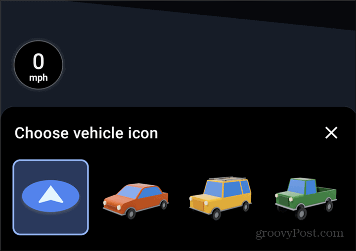 בחירת סמלי מכוניות של מפות Google