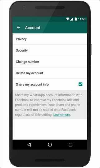 מנע מ- WhatsApp לשתף נתוני קשר באמצעות פייסבוק